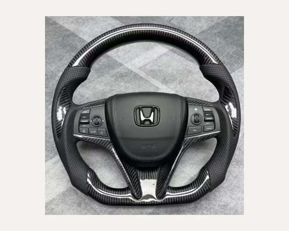 Custom Bright Carbon Fiber Steering Wheel for Crown with Leather Airbag Cover — Custom Steering Wheel